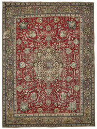 Rusvo Kırmızı Madalyon Desenli Yün Kırmızı Vintage Halı 292x387 cm