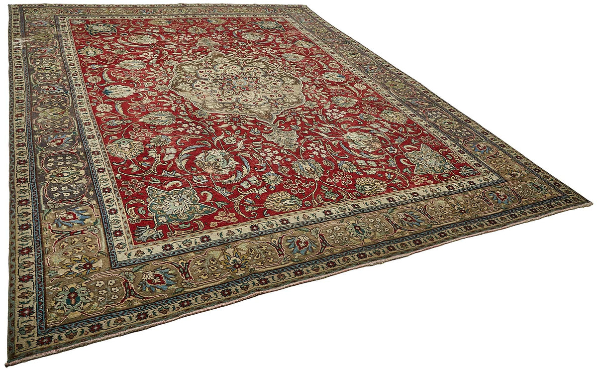 Rusvo Kırmızı Madalyon Desenli Yün Kırmızı Vintage Halı 292x387 cm – genel görünüm