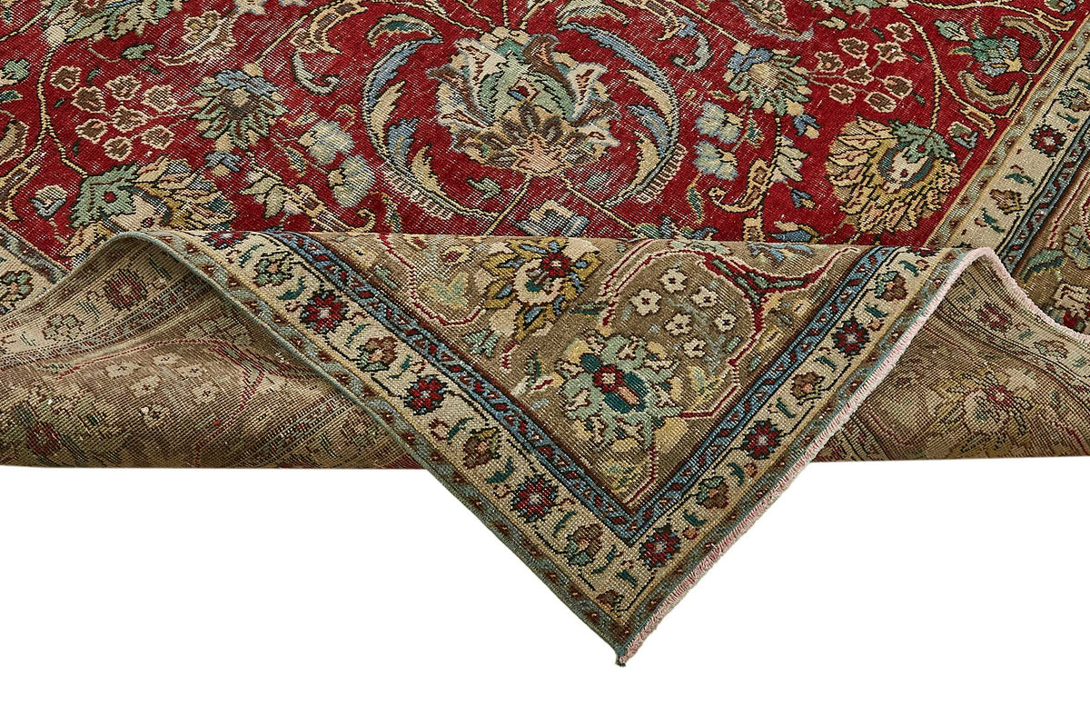 Rusvo Kırmızı Madalyon Desenli Yün Kırmızı Vintage Halı 292x387 cm – kenar detayı