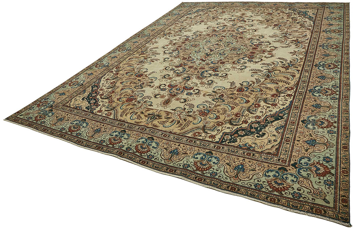 Rusvo Bej Kahverengi Madalyon Desenli Klasik El Dokuma Halı 285x410 cm – doku yakın çekim
