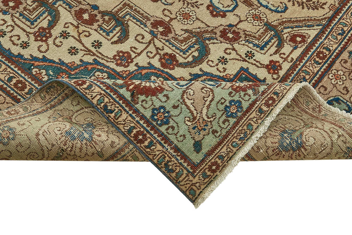 Rusvo Bej Kahverengi Madalyon Desenli Klasik El Dokuma Halı 285x410 cm – kenar detayı