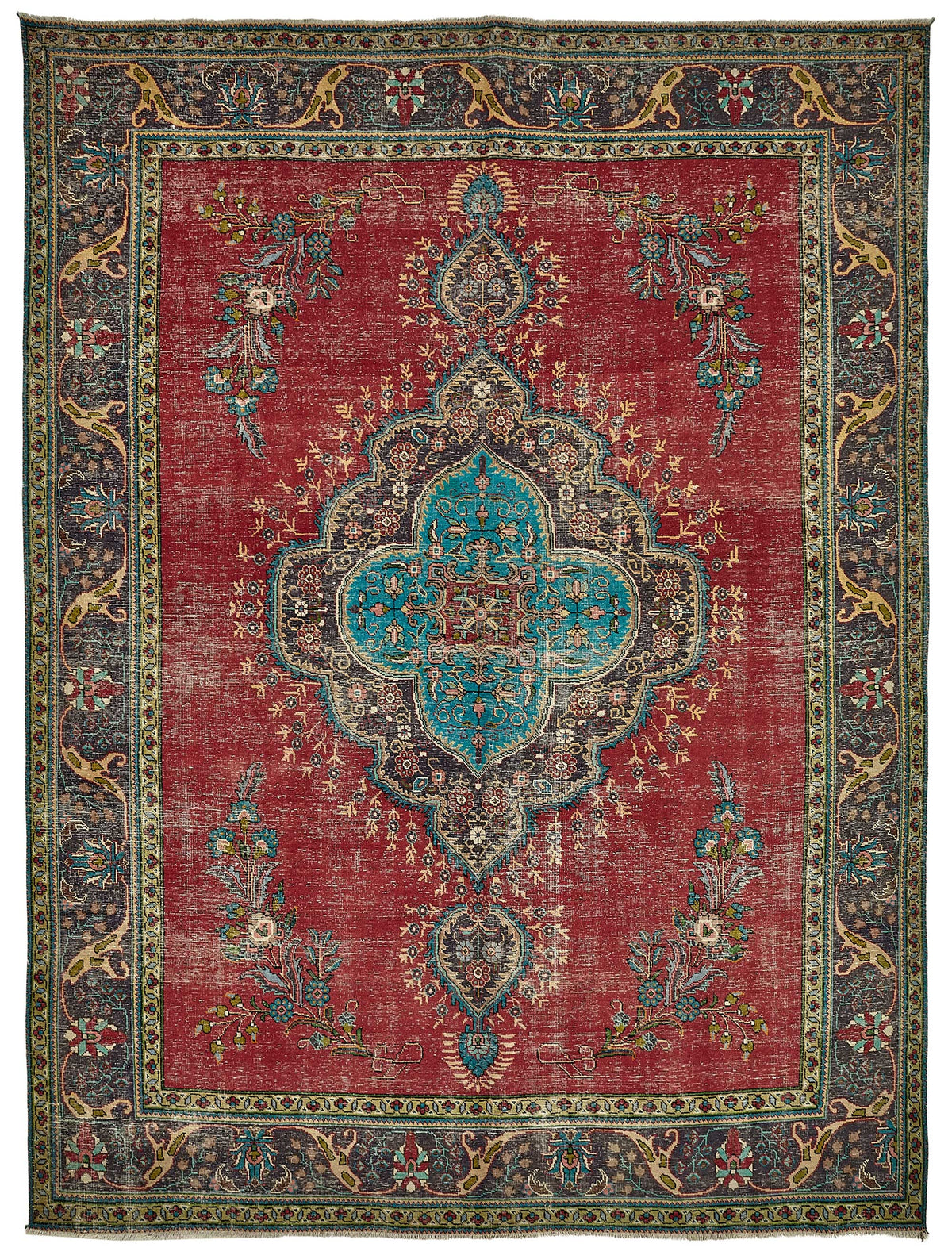 Rusvo Vintage Kırmızı Madalyon Desenli El Dokuma Halı 290x394 cm
