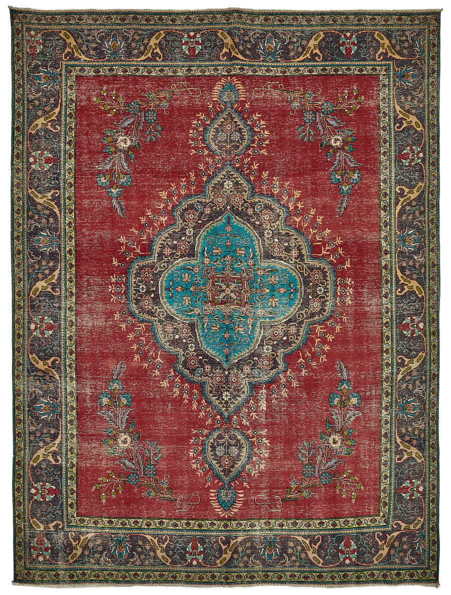 Rusvo Vintage Kırmızı Madalyon Desenli El Dokuma Halı 290x394 cm