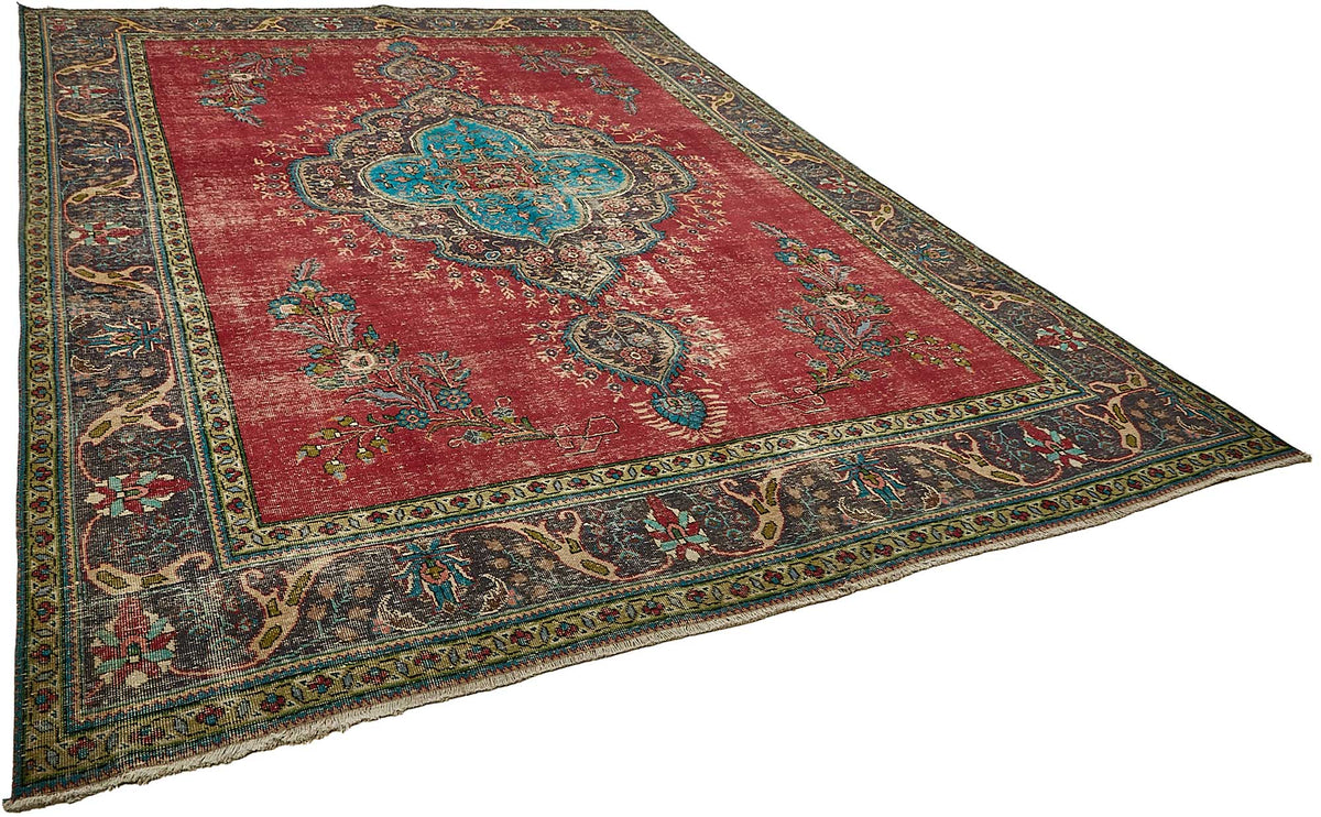 Rusvo Vintage Kırmızı Madalyon Desenli El Dokuma Halı 290x394 cm – genel görünüm