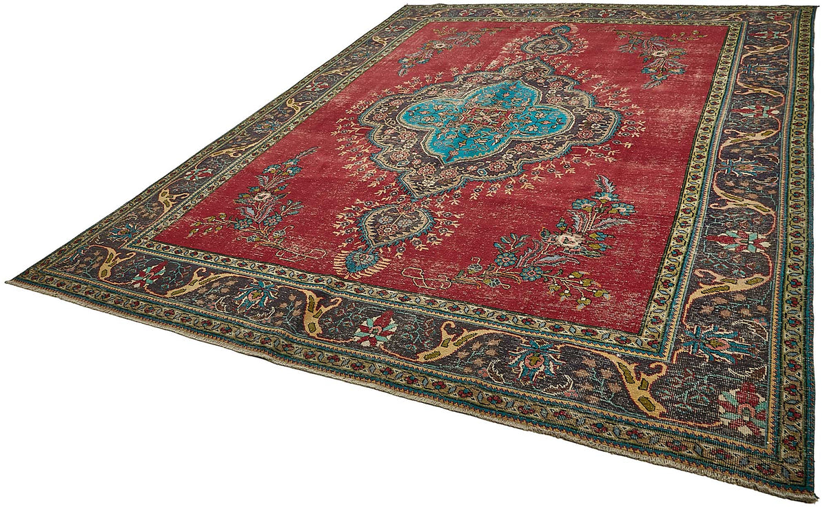 Rusvo Vintage Kırmızı Madalyon Desenli El Dokuma Halı 290x394 cm – doku yakın çekim