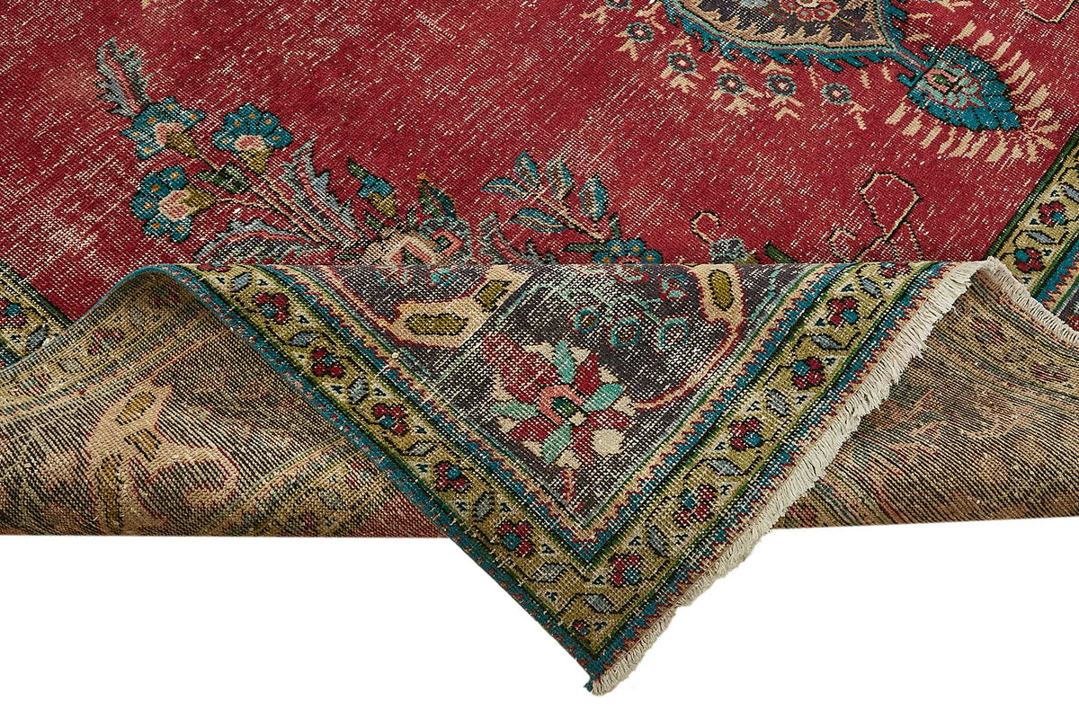 Rusvo Vintage Kırmızı Madalyon Desenli El Dokuma Halı 290x394 cm – kenar detayı