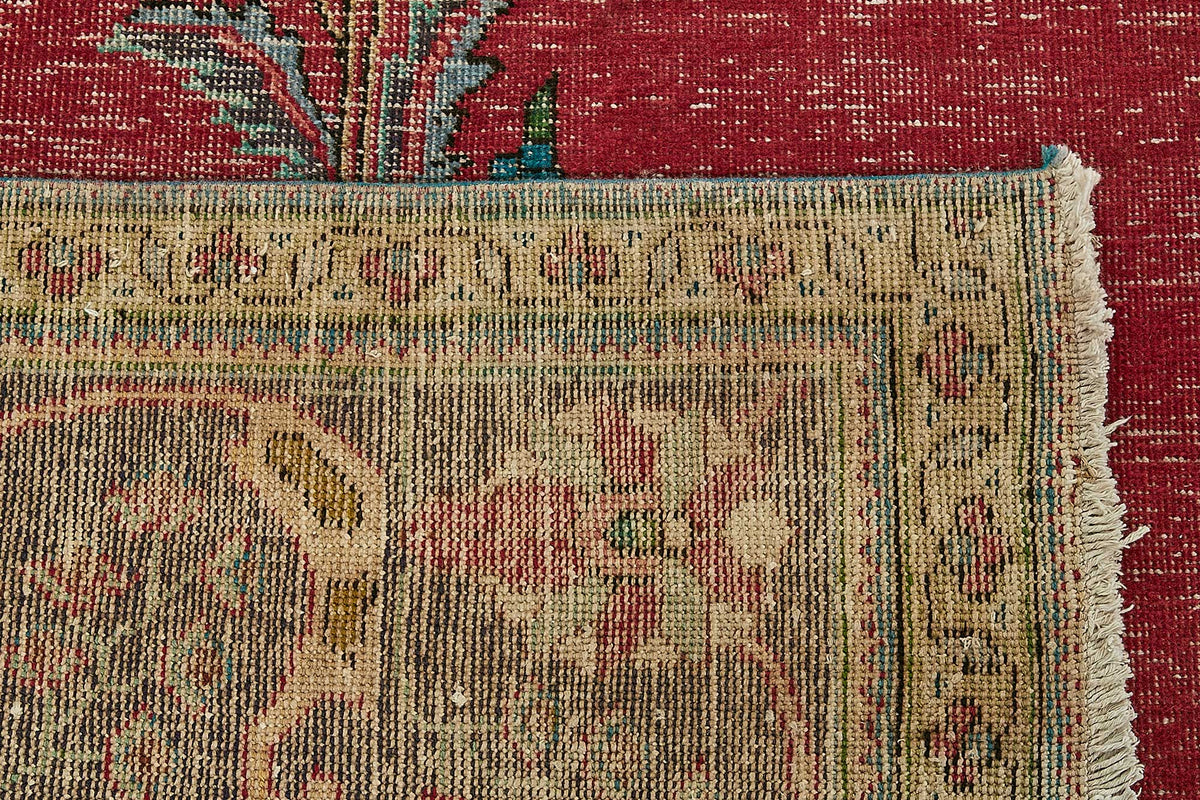 Rusvo Vintage Kırmızı Madalyon Desenli El Dokuma Halı 290x394 cm – arka yüz görünümü