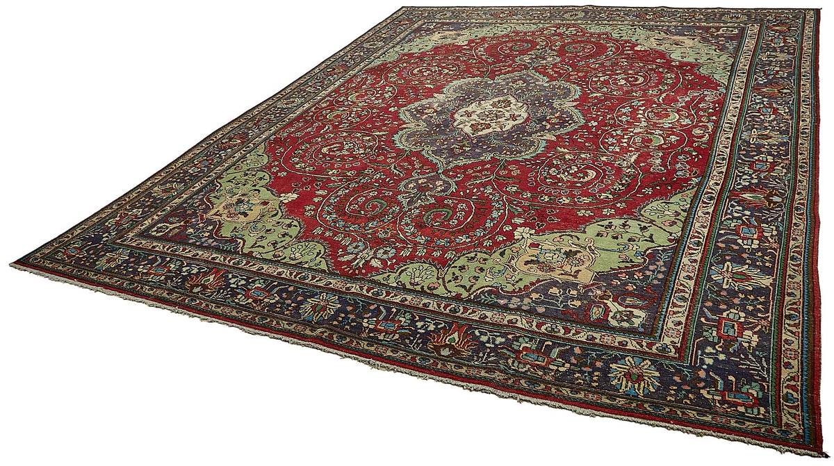Rusvo Kırmızı Madalyon Desenli Yün Dokuma Halı 300x390 cm 49767 – doku yakın çekim