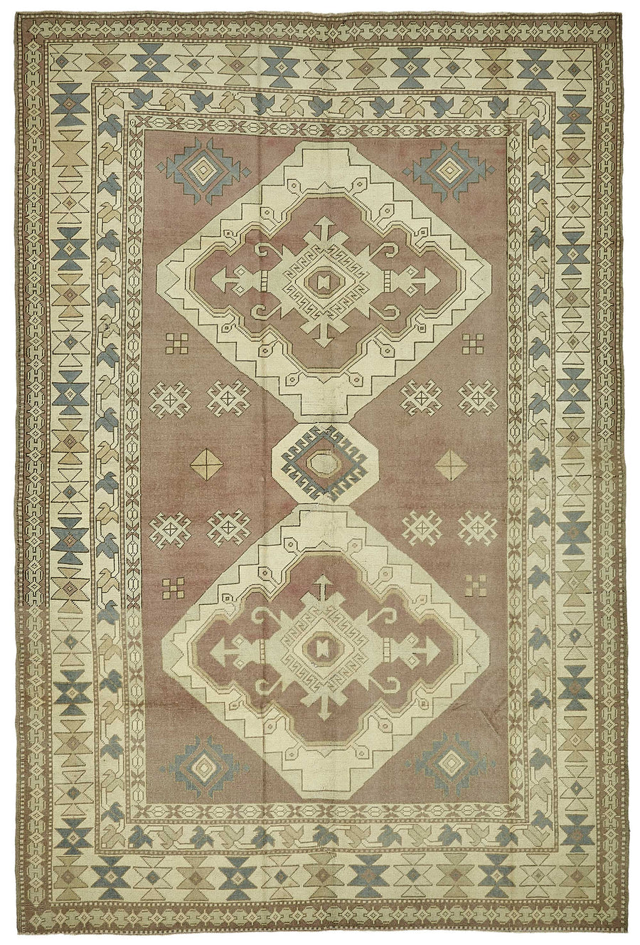 Rusvo Vintage Kahverengi Geometrik Desenli El Dokuma Halı 230x342 cm