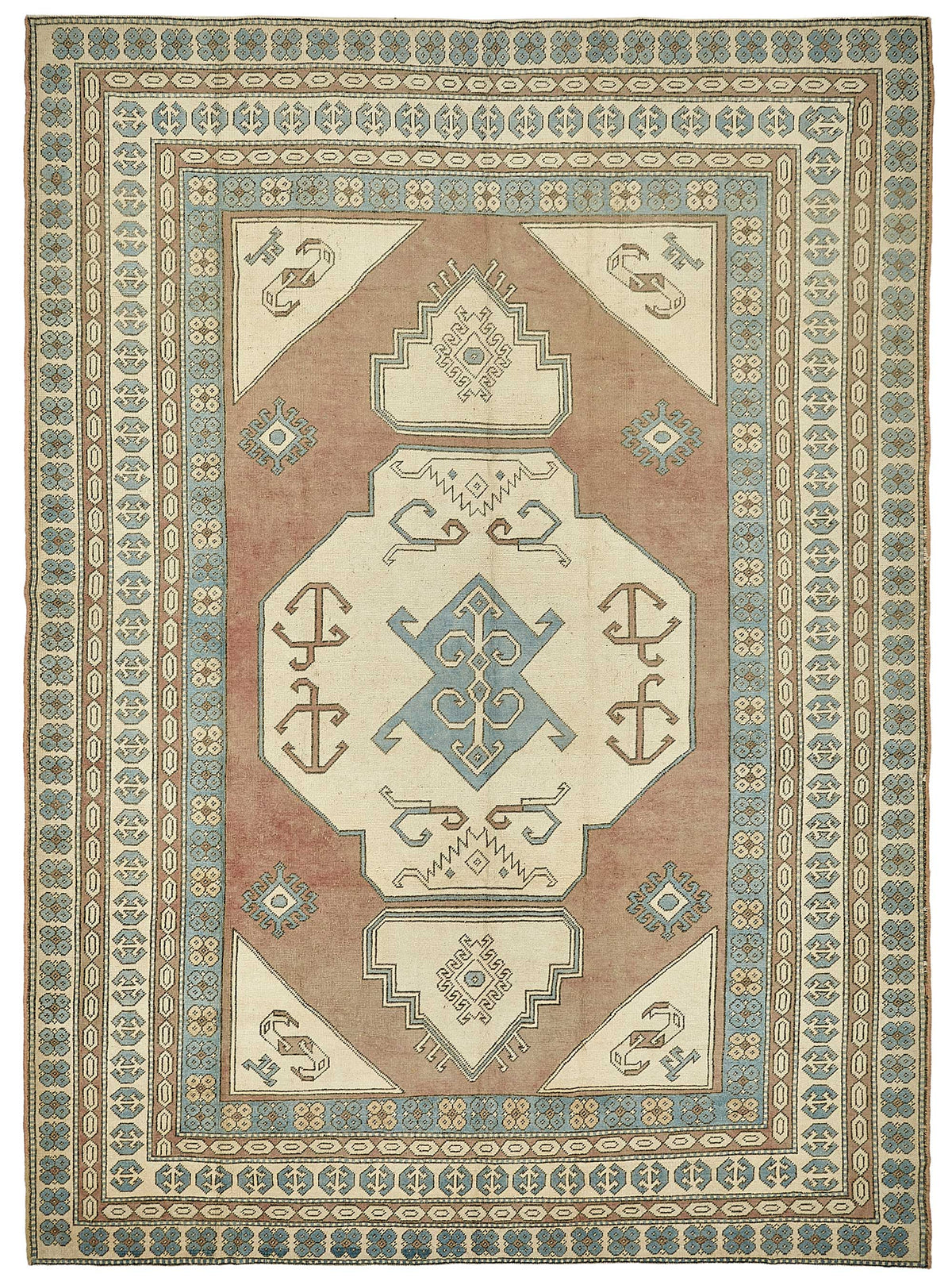 Rusvo Açık Kahverengi Vintage Halı Madalyon Göbekli 258x358 cm