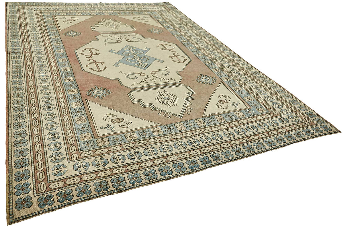 Rusvo Açık Kahverengi Vintage Halı Madalyon Göbekli 258x358 cm – genel görünüm