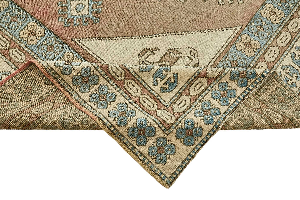 Rusvo Açık Kahverengi Vintage Halı Madalyon Göbekli 258x358 cm – kenar detayı