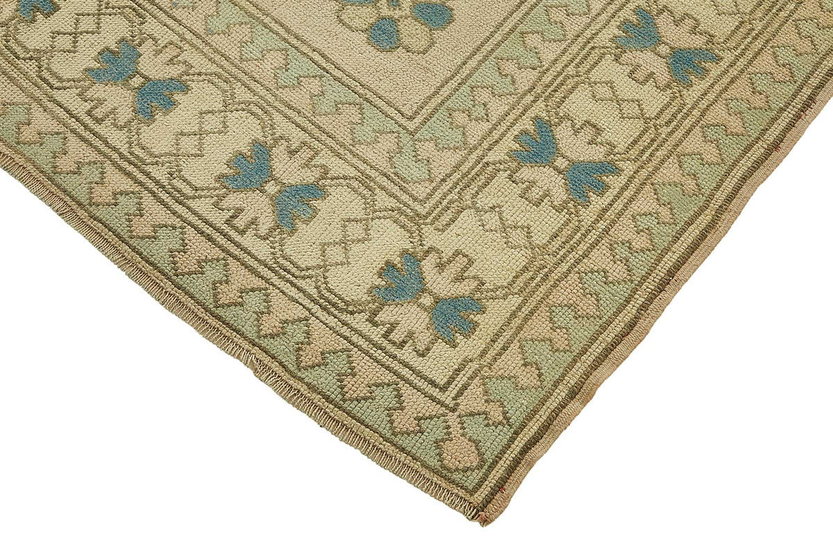 Kavale Etnik Geometrik Desenli Bej Mavi Vintage El Dokuma Halı 176x266 cm – detay görünümü