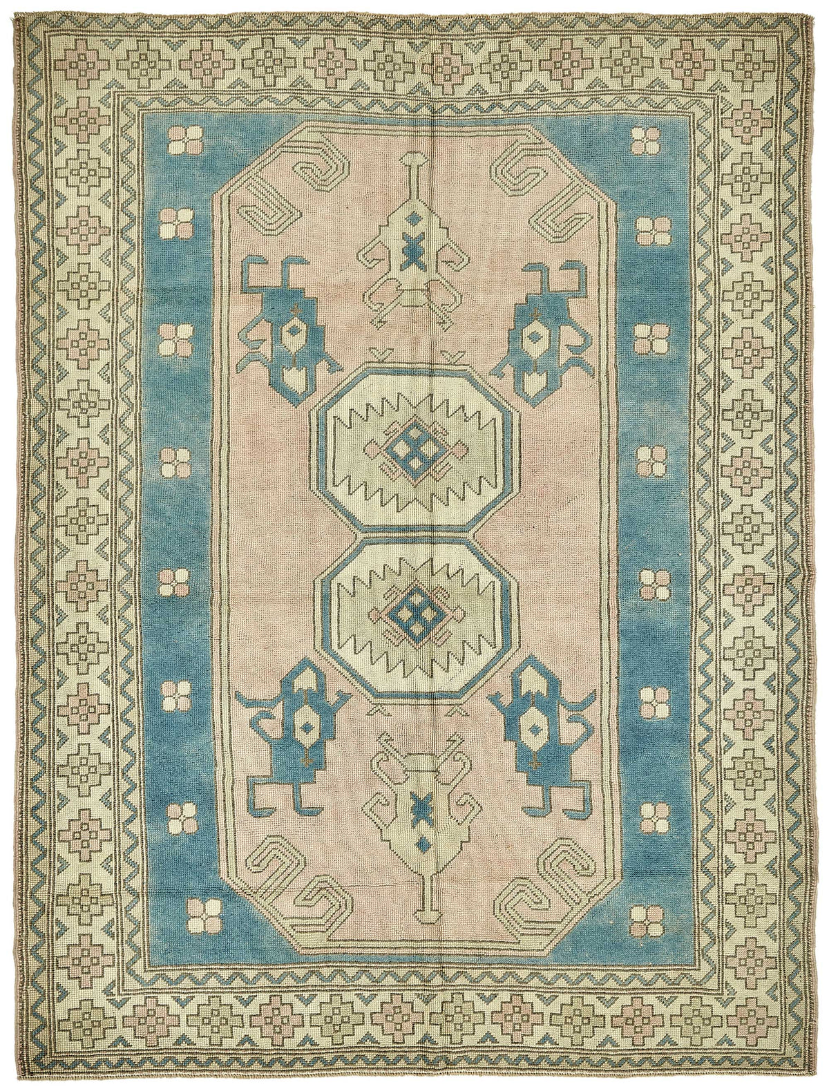 Kavale Toz Pembe Madalyon Desenli Yün Halı 184x255 cm