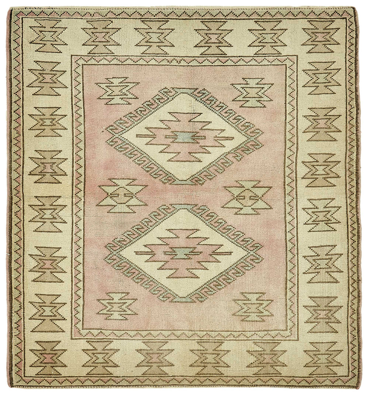 Gekro Geometrik Desenli Vintage Toz Pembe Halı 120x134 cm 49775