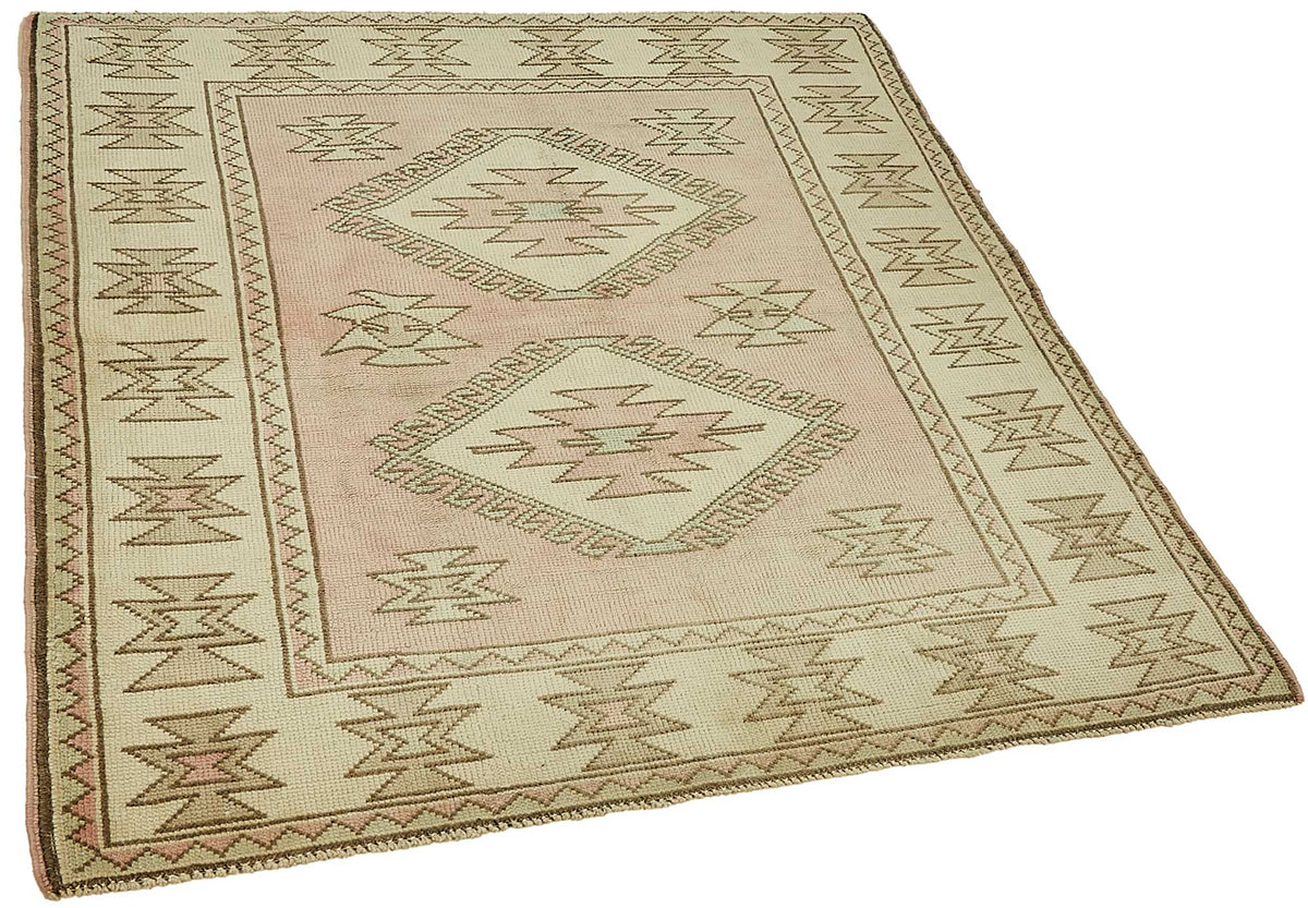 Gekro Geometrik Desenli Vintage Toz Pembe Halı 120x134 cm 49775 – genel görünüm