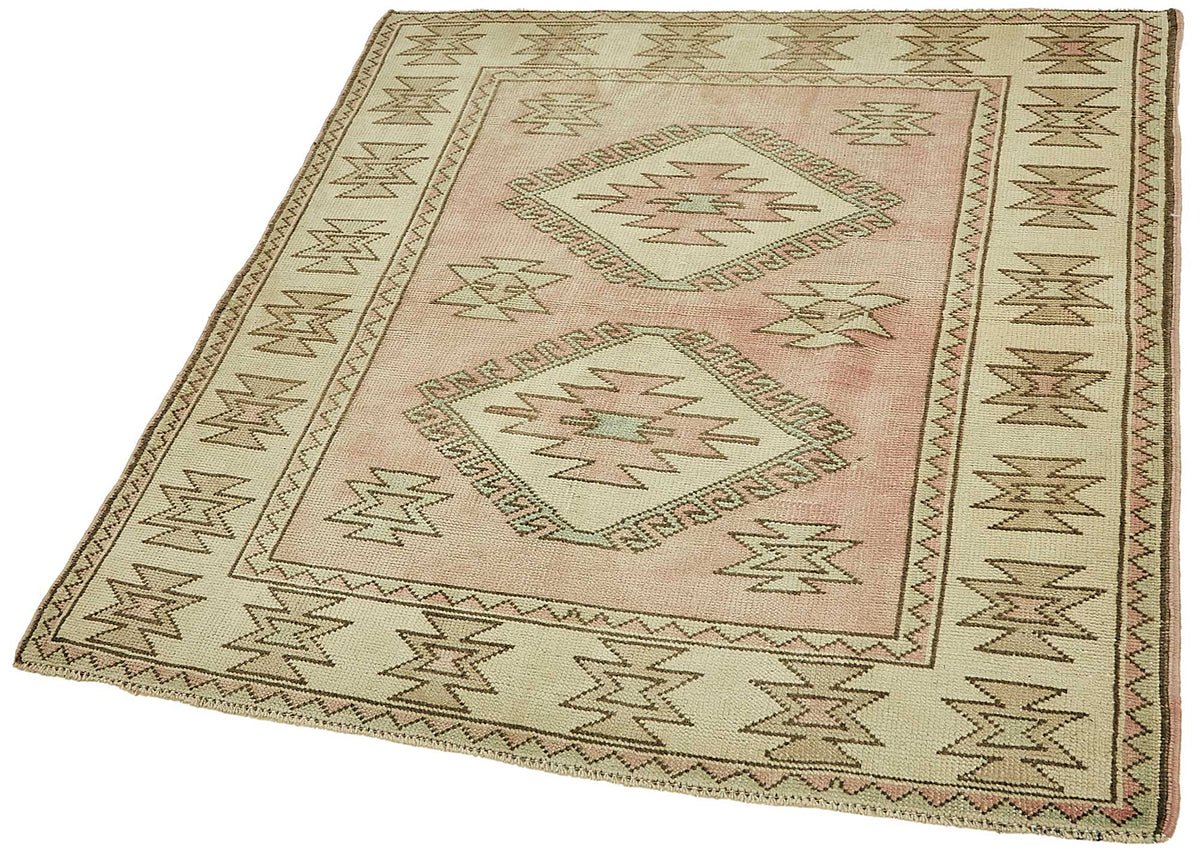 Gekro Geometrik Desenli Vintage Toz Pembe Halı 120x134 cm 49775 – doku yakın çekim