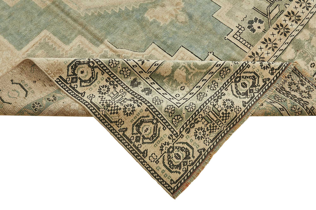 Kavale Turkuaz Madalyon Göbekli Klasik El Dokuma Halı 172x317 cm – kenar detayı