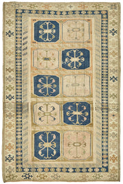 Kavale Bej Lacivert Madalyon Desenli Yün El Dokuma Halı 167x250 cm