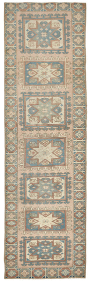 Kovena Pembe Mavi Madalyon Desenli El Dokuma Halı 89x292 cm