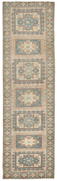 Kovena Pembe Mavi Madalyon Desenli El Dokuma Halı 89x292 cm