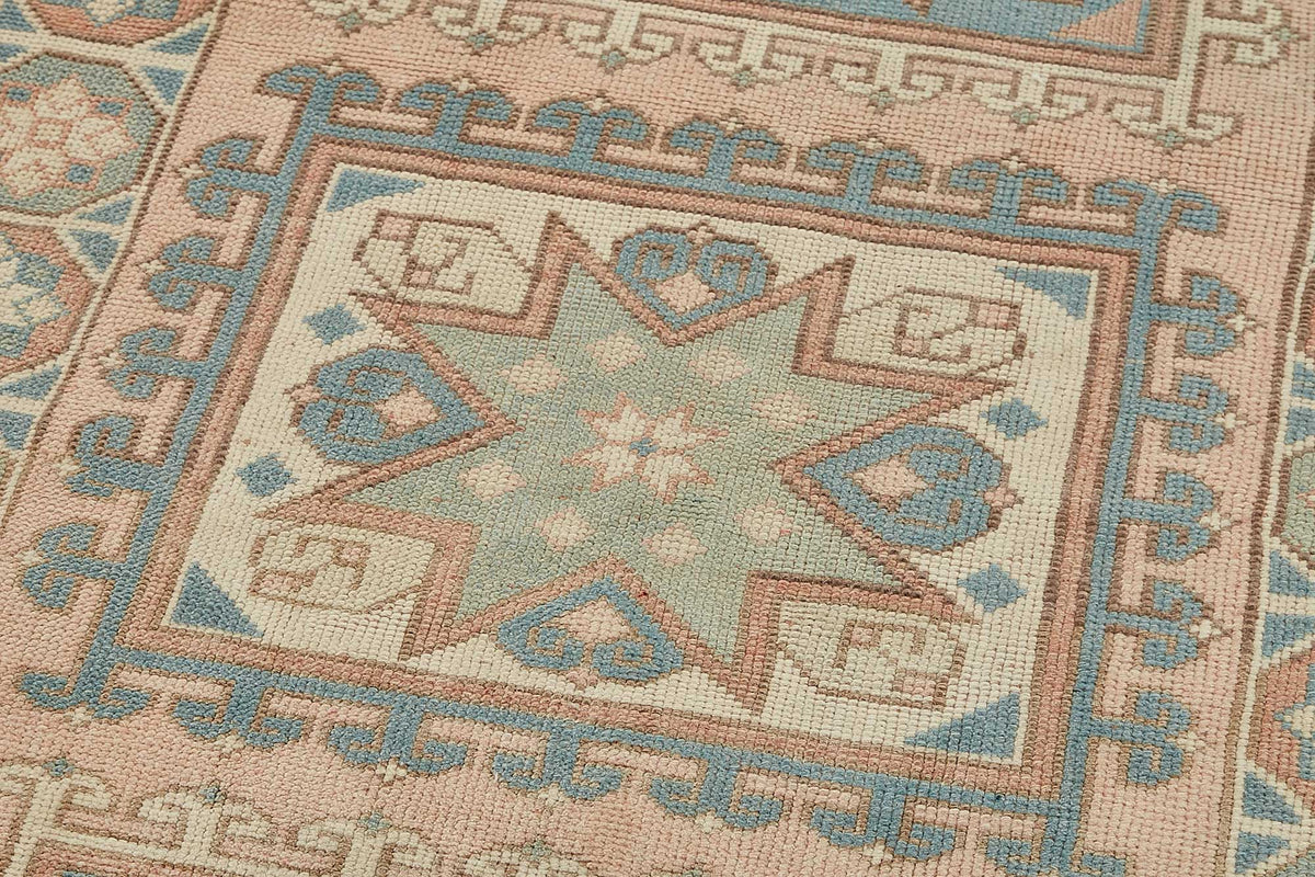 Kovena Pembe Mavi Madalyon Desenli El Dokuma Halı 89x292 cm – mekânda kullanım