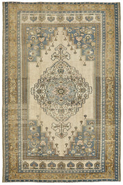 Kavale Vintage Bej Mavi Madalyon Desenli El Dokuma Halı 197x298 cm 49784