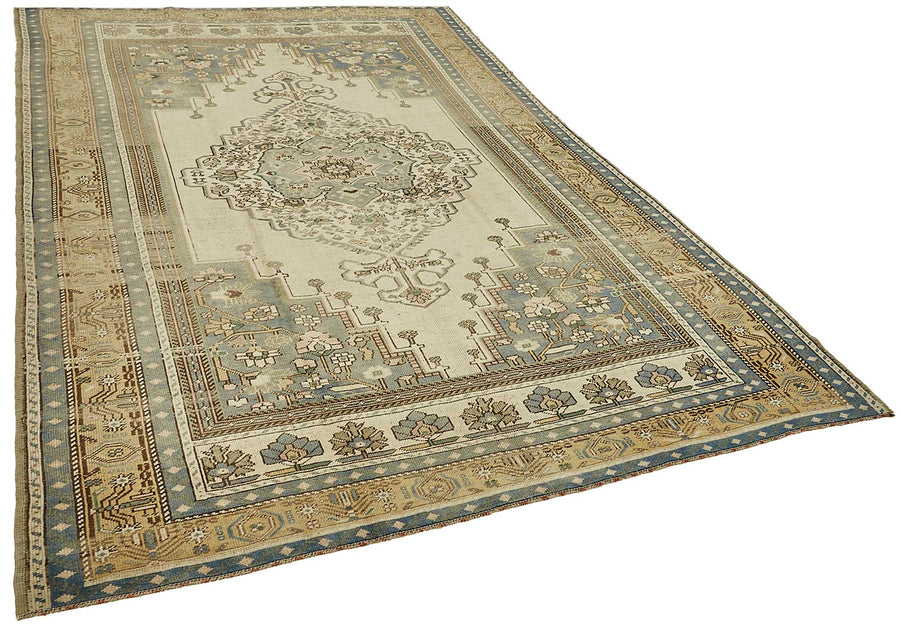 Kavale Vintage Bej Mavi Madalyon Desenli El Dokuma Halı 197x298 cm 49784 – genel görünüm