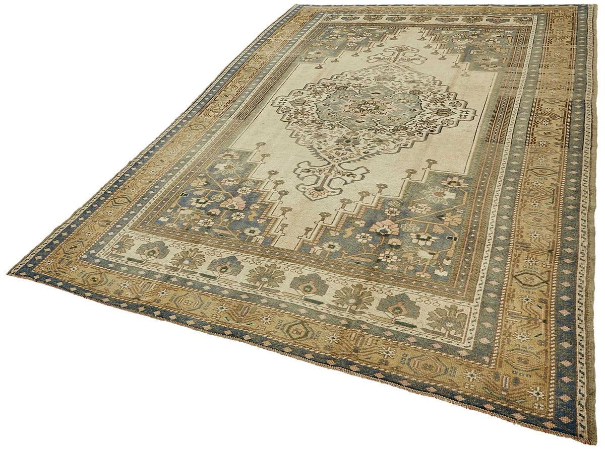 Kavale Vintage Bej Mavi Madalyon Desenli El Dokuma Halı 197x298 cm 49784 – doku yakın çekim