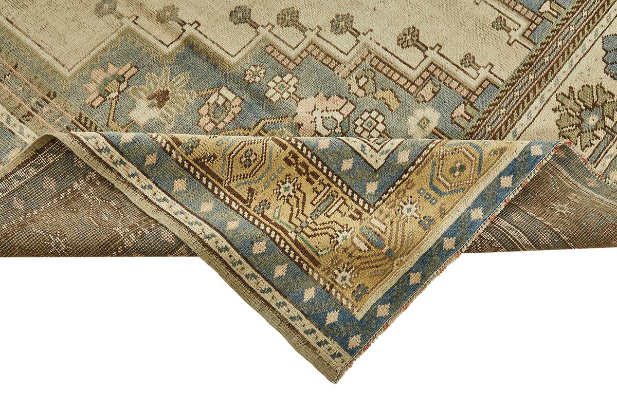 Kavale Vintage Bej Mavi Madalyon Desenli El Dokuma Halı 197x298 cm 49784 – kenar detayı