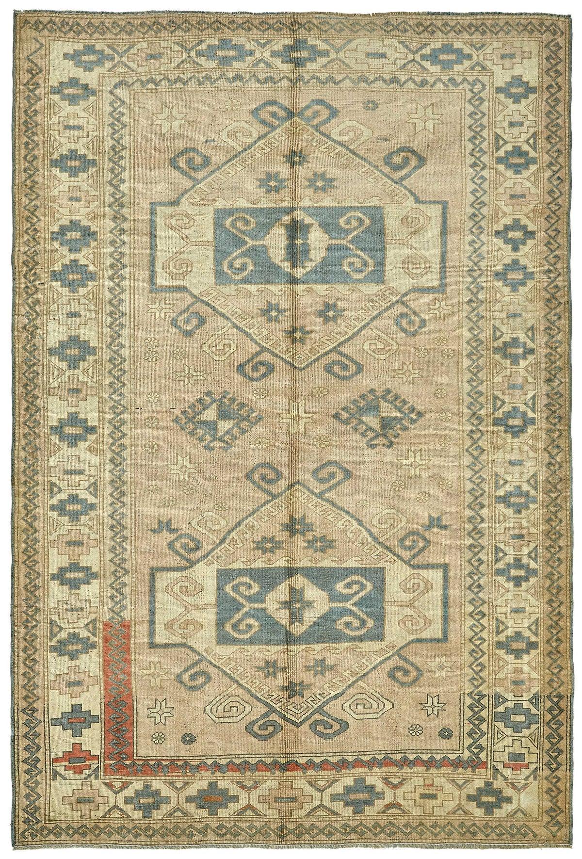 Kavale Madalyon Desenli Bej, Mavi ve Kiremit Renkli El Dokuma Halı 172x254 cm