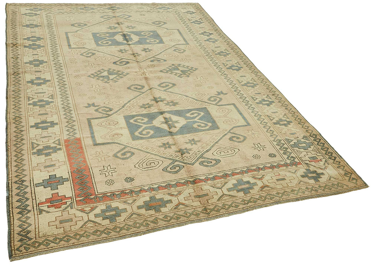 Kavale Madalyon Desenli Bej, Mavi ve Kiremit Renkli El Dokuma Halı 172x254 cm – genel görünüm