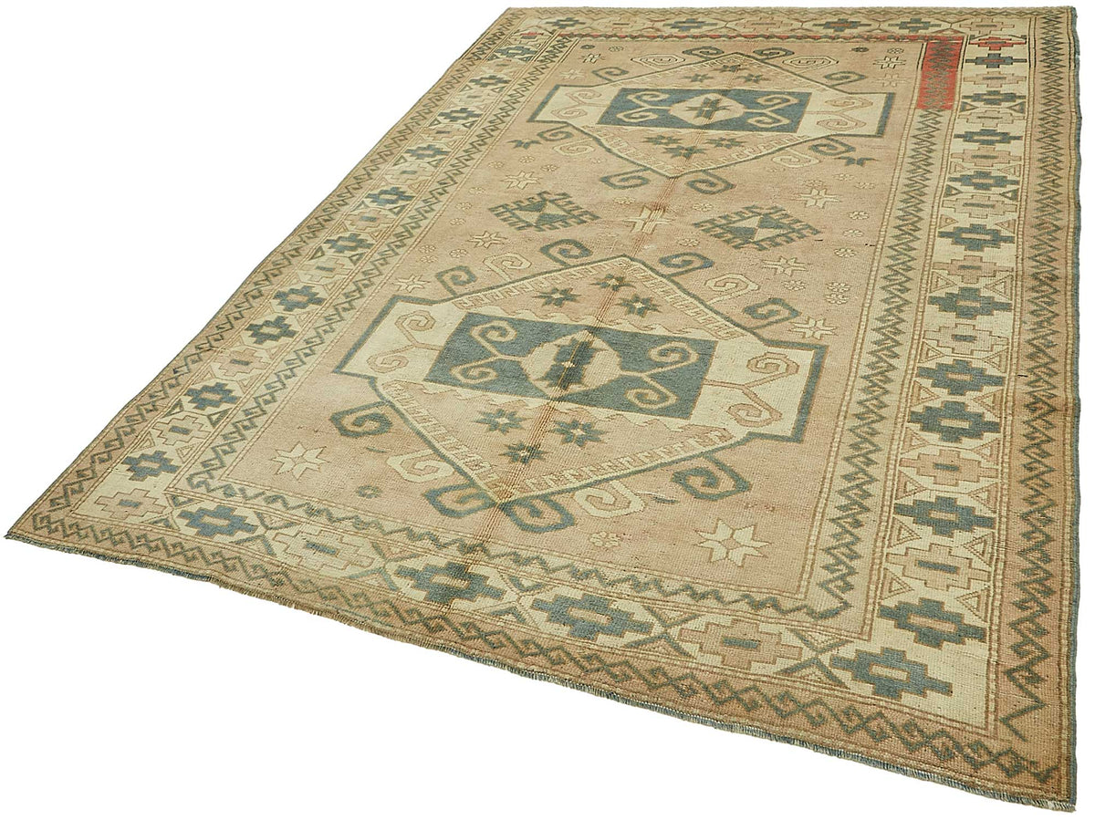 Kavale Madalyon Desenli Bej, Mavi ve Kiremit Renkli El Dokuma Halı 172x254 cm – doku yakın çekim