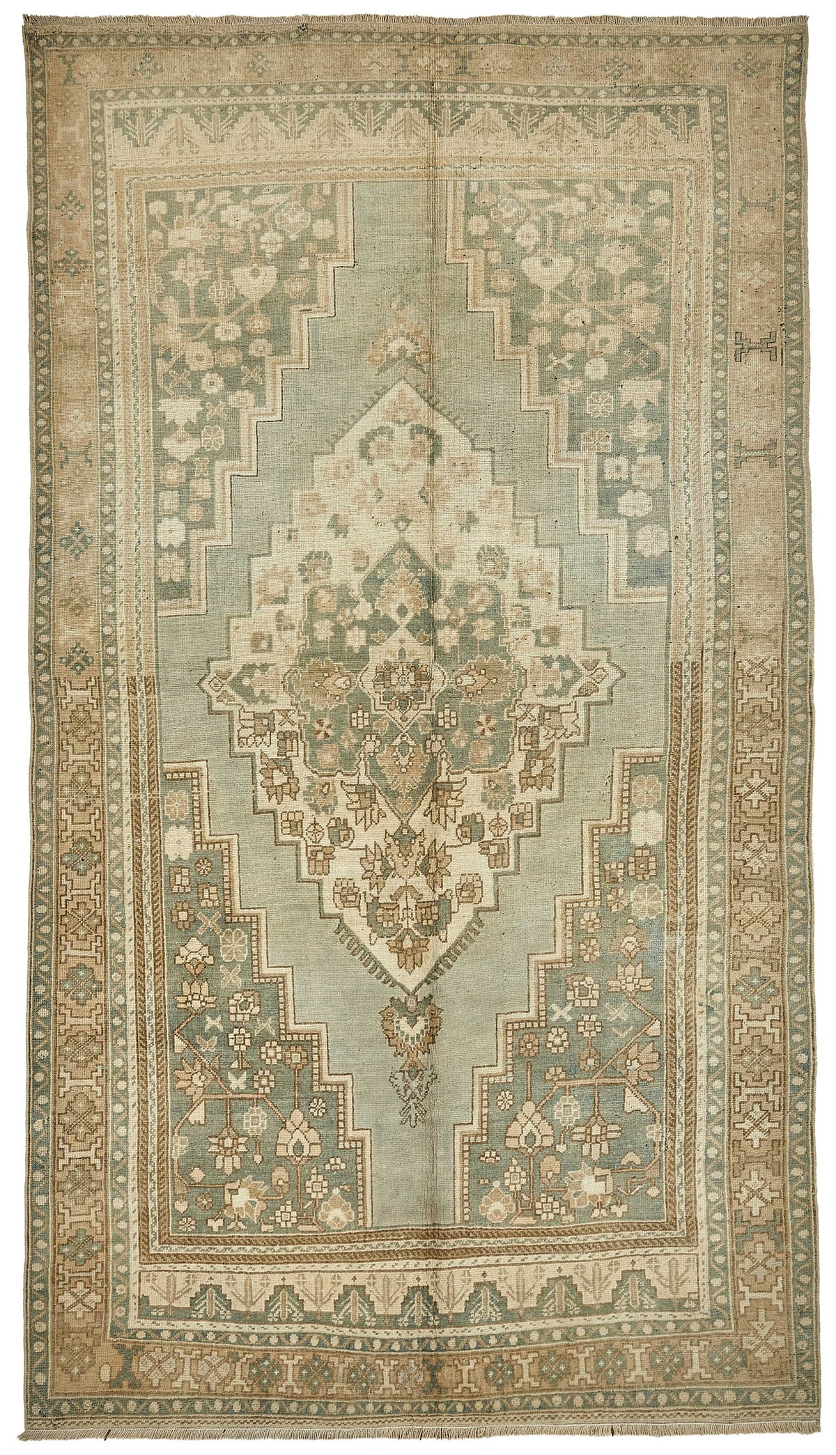 Kavale Adaçayı Yeşili Bej Madalyon Desenli Halı 177x324 cm