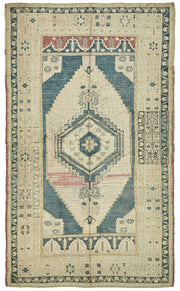 Kavale Geometrik Desenli Lacivert Bej Halı Etnik Dokuma 146x246 cm