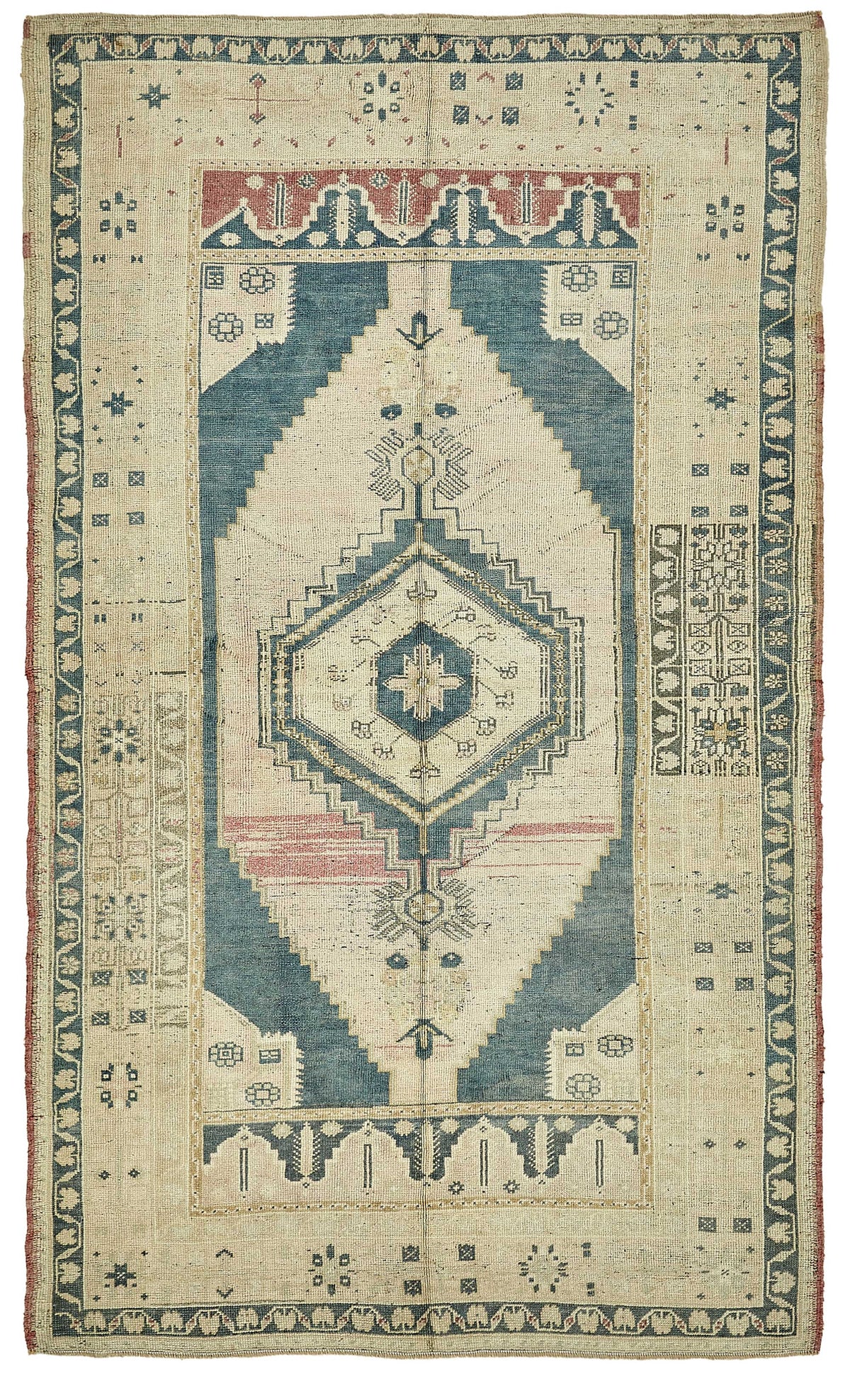 Kavale Geometrik Desenli Lacivert Bej Halı Etnik Dokuma 146x246 cm