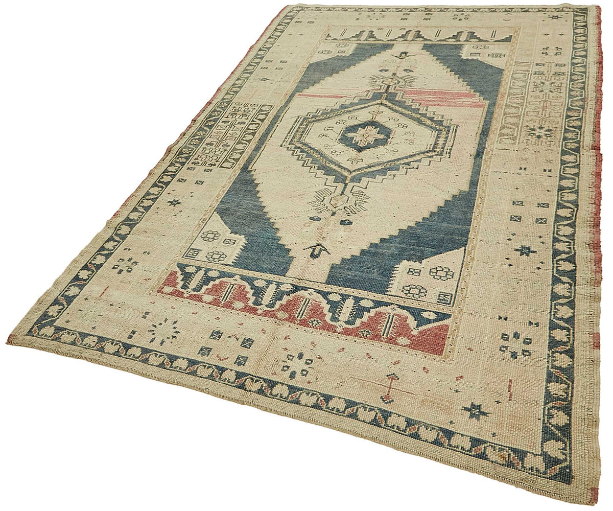 Kavale Geometrik Desenli Lacivert Bej Halı Etnik Dokuma 146x246 cm – doku yakın çekim