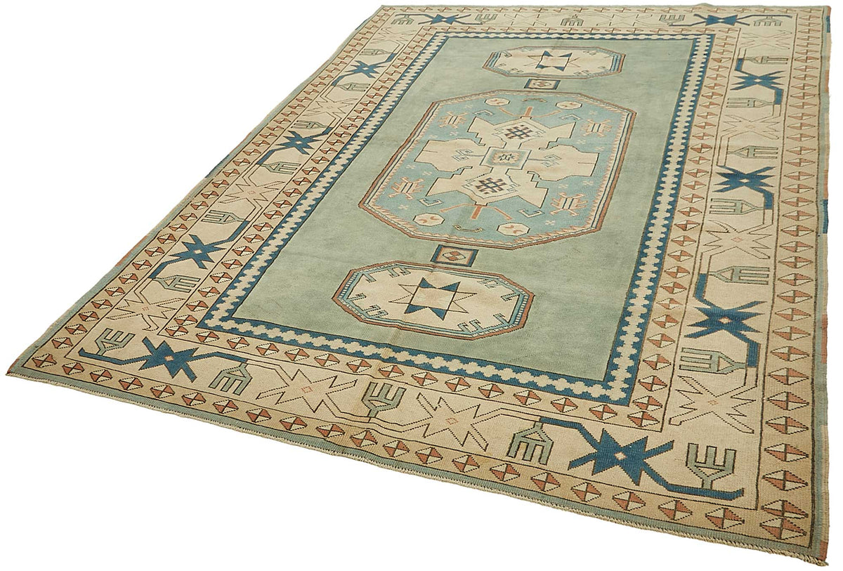 Kavale Turkuaz Bej Madalyon Desenli El Dokuma Halı 210x297 cm – doku yakın çekim