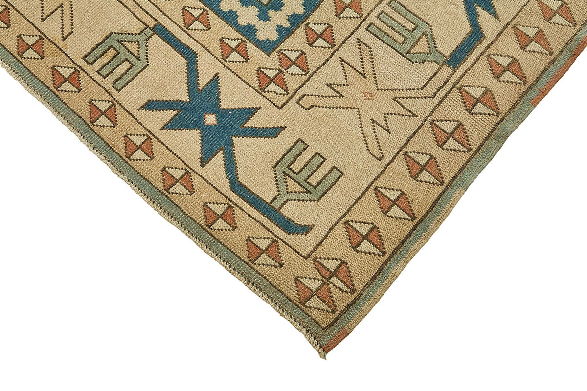 Kavale Turkuaz Bej Madalyon Desenli El Dokuma Halı 210x297 cm – detay görünümü