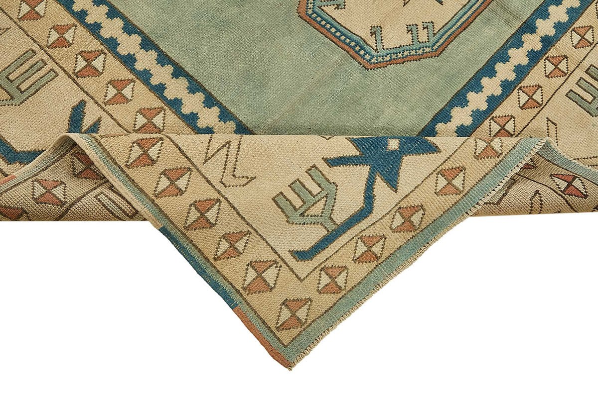 Kavale Turkuaz Bej Madalyon Desenli El Dokuma Halı 210x297 cm – kenar detayı