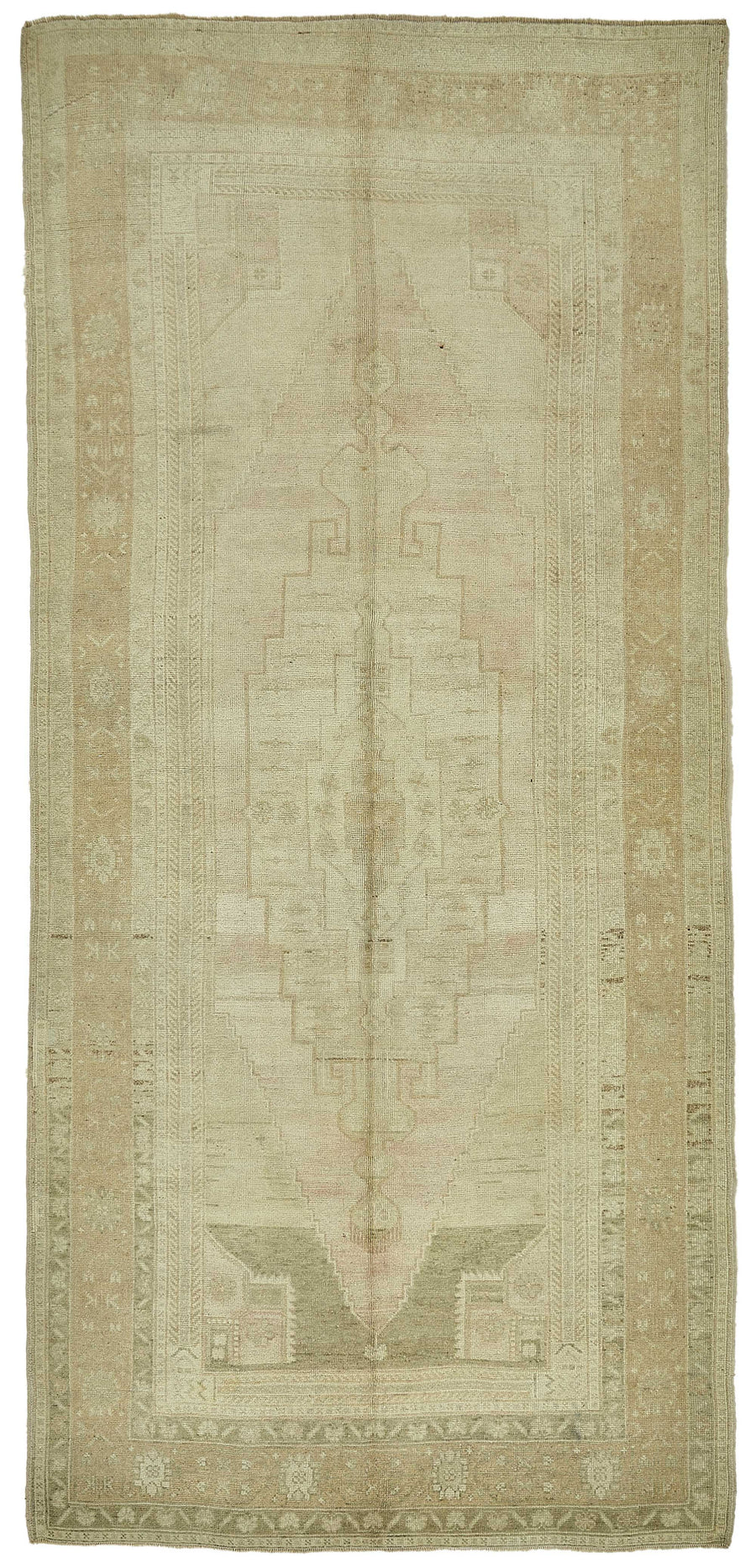 Kavale Madalyon Desenli Toprak Tonları Bej Vintage Halı 148x316 cm
