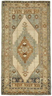Kavale Gri Mavi ve Bej Geometrik Desenli Yün Halı 161x300 cm