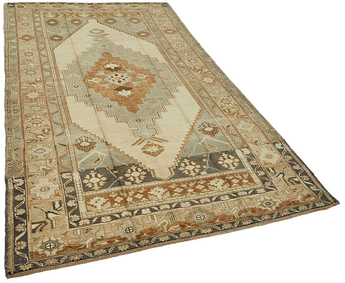 Kavale Gri Mavi ve Bej Geometrik Desenli Yün Halı 161x300 cm – genel görünüm