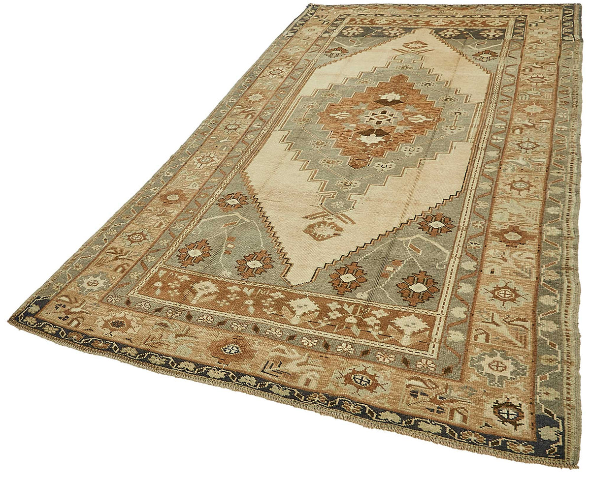 Kavale Gri Mavi ve Bej Geometrik Desenli Yün Halı 161x300 cm – doku yakın çekim