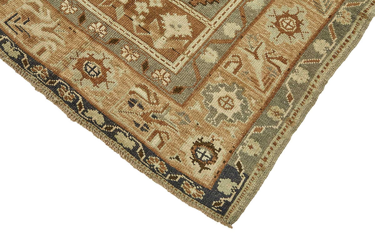 Kavale Gri Mavi ve Bej Geometrik Desenli Yün Halı 161x300 cm – detay görünümü