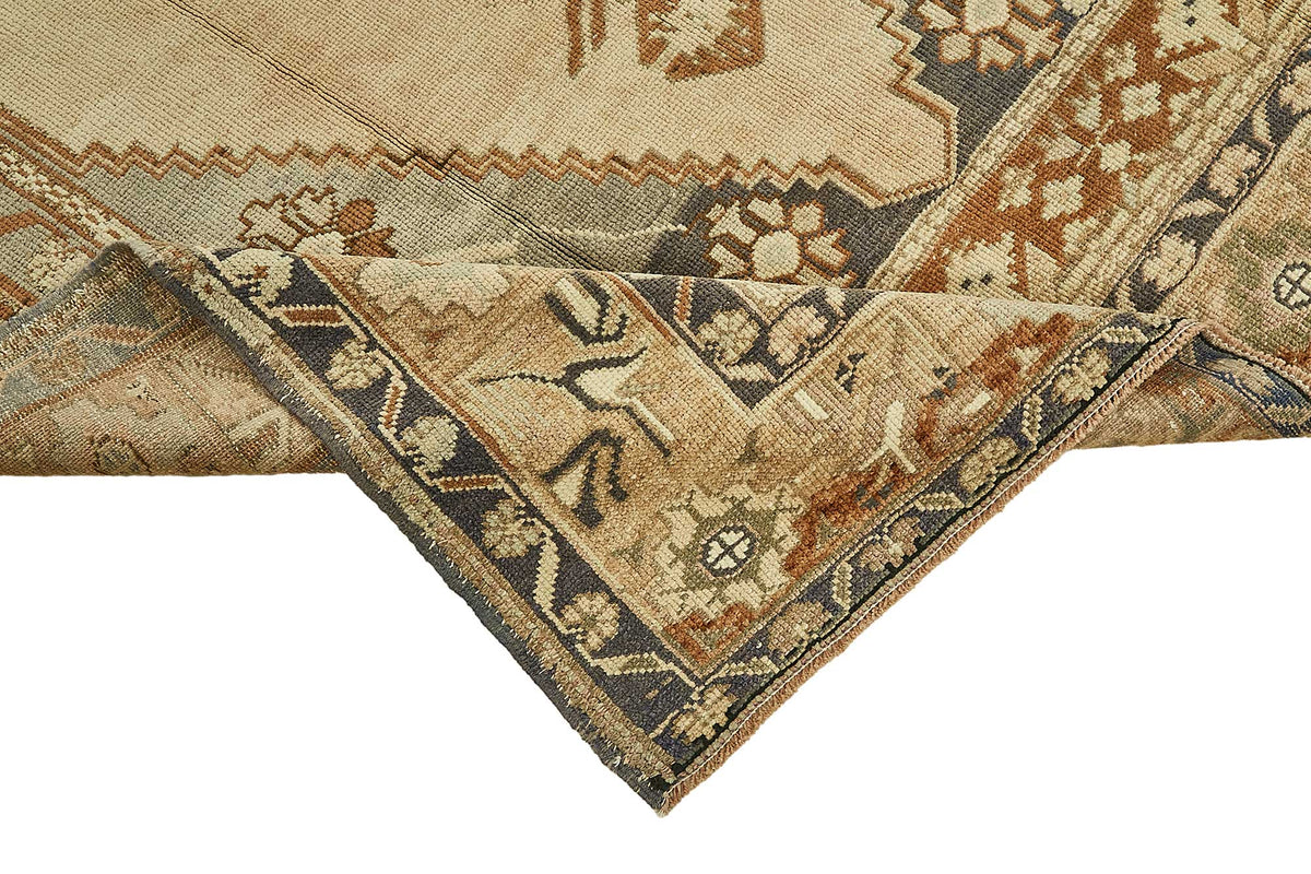 Kavale Gri Mavi ve Bej Geometrik Desenli Yün Halı 161x300 cm – kenar detayı