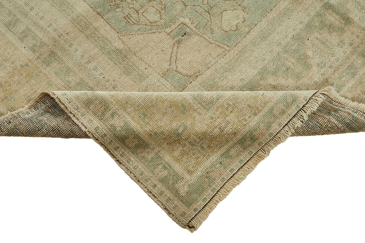 Kavale Anadolu Halısı Bej Mavi Madalyon Desenli Vintage 162x300 cm – kenar detayı
