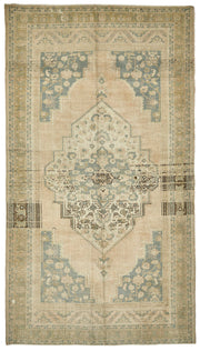 Kavale Bej Mavi Madalyon Desenli El Dokuma Halı 188x335 cm