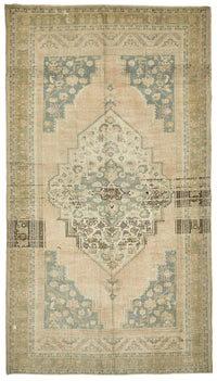 Kavale Bej Mavi Madalyon Desenli El Dokuma Halı 188x335 cm