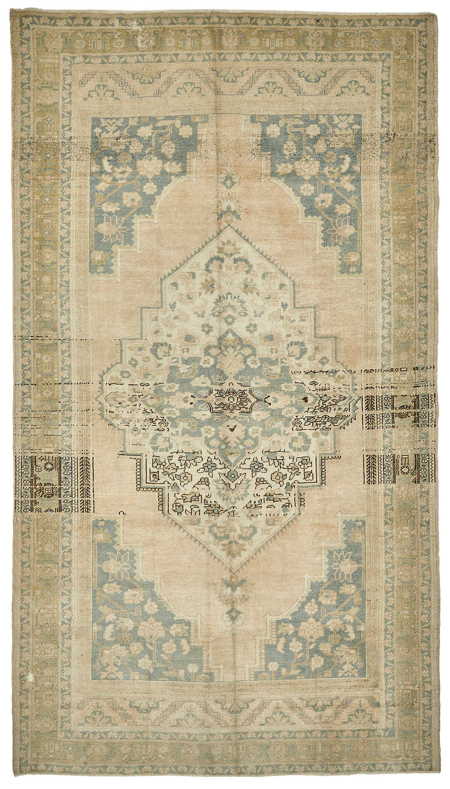 Kavale Bej Mavi Madalyon Desenli El Dokuma Halı 188x335 cm